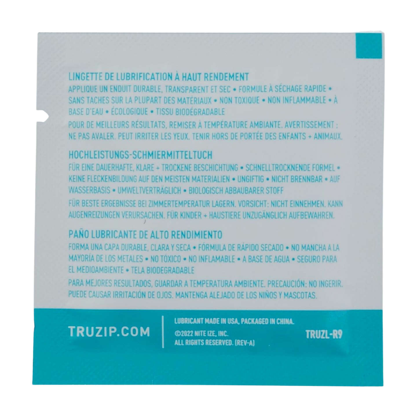 TRU Zip Lubricant Wipes